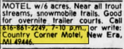 Country Corner Motel - May 1976 Ad
